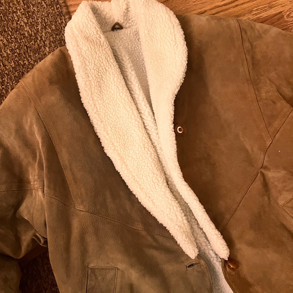Vintage Shearling beige tan camel Leather Jacket - Picture 3 of 7